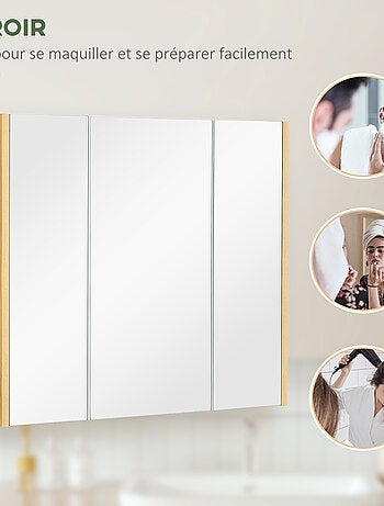Armoire miroir salle de bain 3 portes 4 étagères réglables blanc