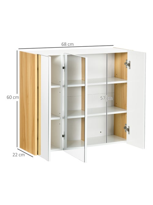 Armoire miroir salle de bain 3 portes 4 étagères réglables blanc - Kiabi