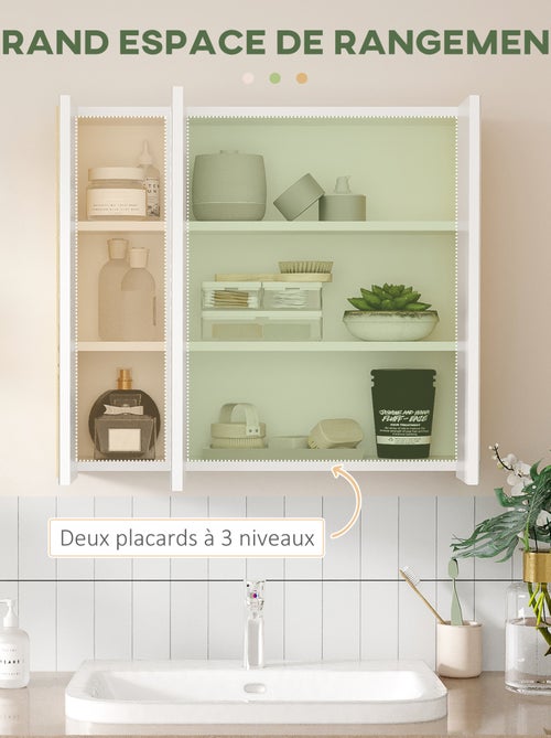 Armoire miroir salle de bain 3 portes 4 étagères réglables blanc - Kiabi