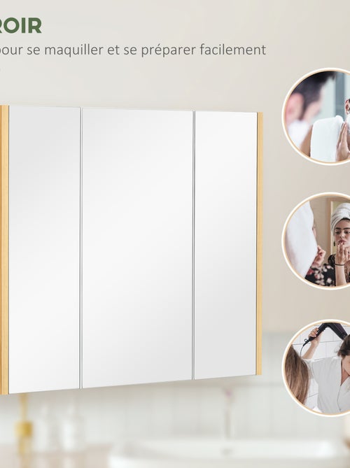 Armoire miroir salle de bain 3 portes 4 étagères réglables blanc - Kiabi