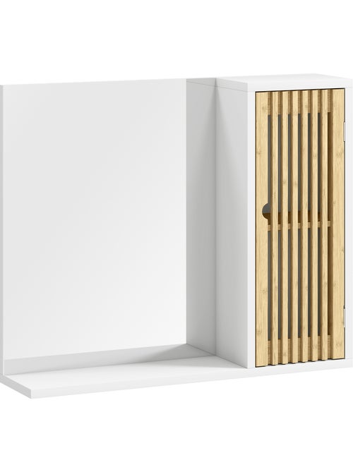 Armoire miroir salle de bain style cosy porte bambou blanc - Kiabi
