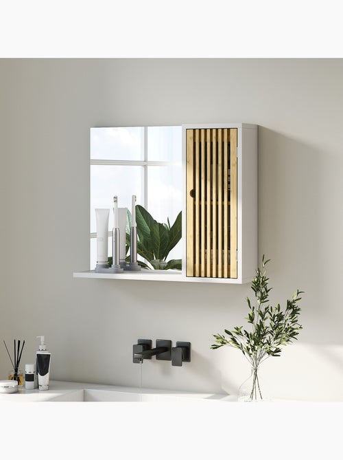 Armoire miroir salle de bain style cosy porte bambou blanc - Kiabi