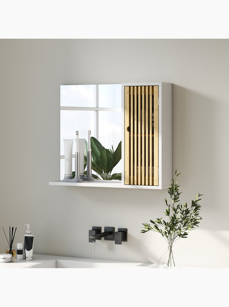 Armoire miroir salle de bain style cosy porte bambou blanc Blanc Blanc - Kiabi