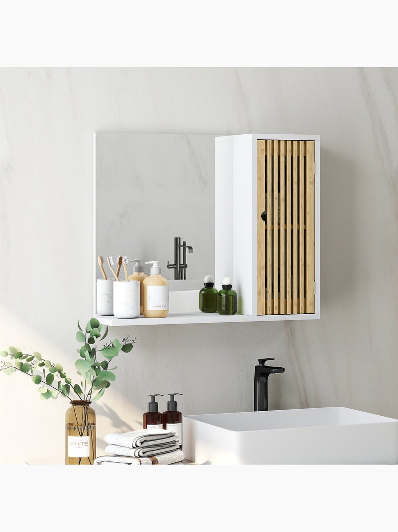Armoire miroir salle de bain style cosy porte bambou blanc Blanc Blanc - Kiabi