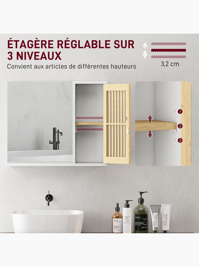 Armoire miroir salle de bain style cosy porte bambou blanc Blanc Blanc - Kiabi