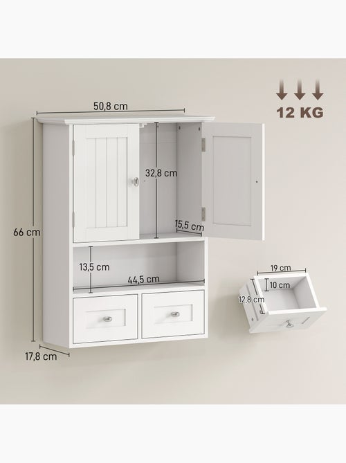 Armoire murale de salle de bain 2 portes 2 tiroirs niche - Kiabi