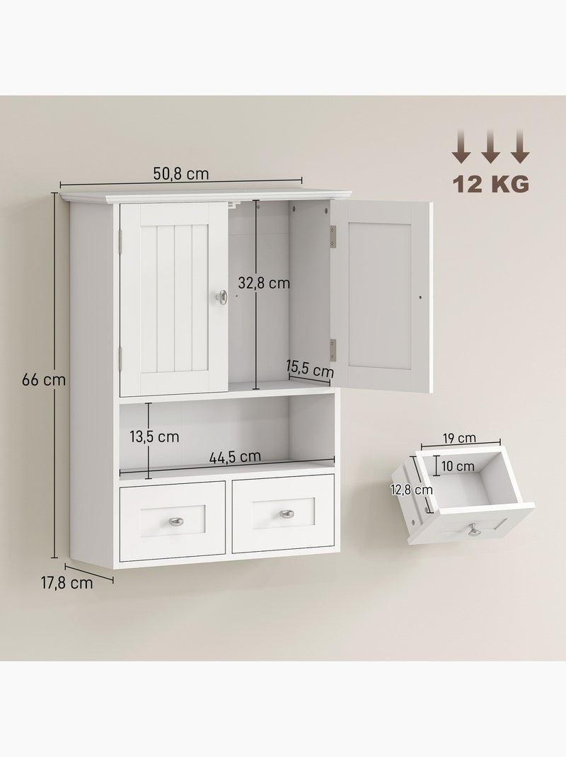 Armoire murale de salle de bain 2 portes 2 tiroirs niche Blanc Blanc - Kiabi