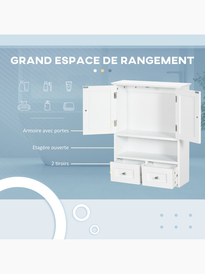 Armoire murale de salle de bain 2 portes 2 tiroirs niche Blanc Blanc - Kiabi