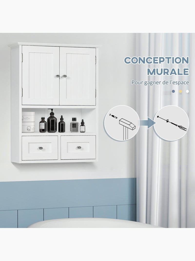Armoire murale de salle de bain 2 portes 2 tiroirs niche Blanc Blanc - Kiabi