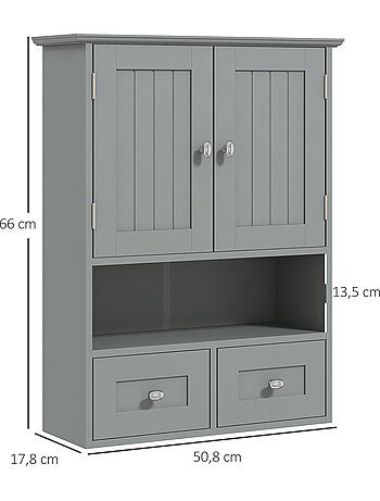 Armoire murale de salle de bain 2 portes 2 tiroirs niche