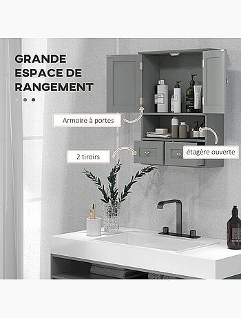Armoire murale de salle de bain 2 portes 2 tiroirs niche