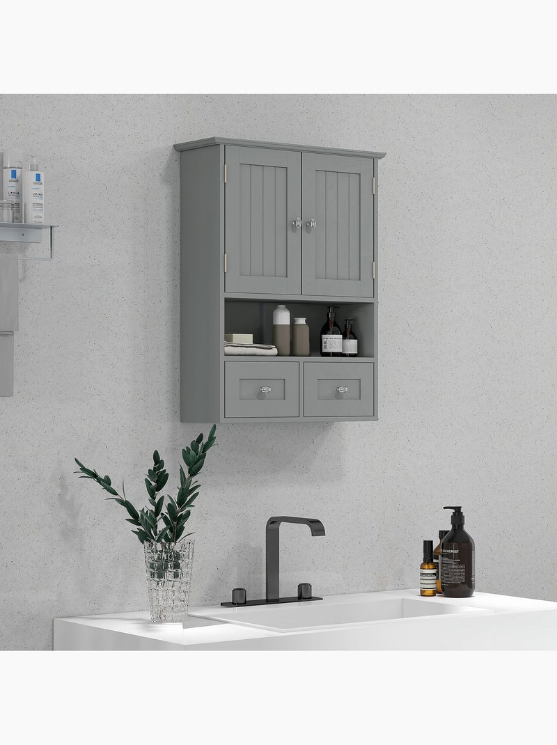 Armoire murale de salle de bain 2 portes 2 tiroirs niche Gris - Kiabi