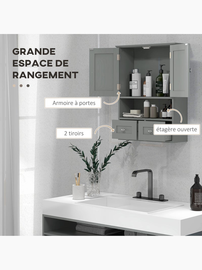 Armoire murale de salle de bain 2 portes 2 tiroirs niche Gris - Kiabi