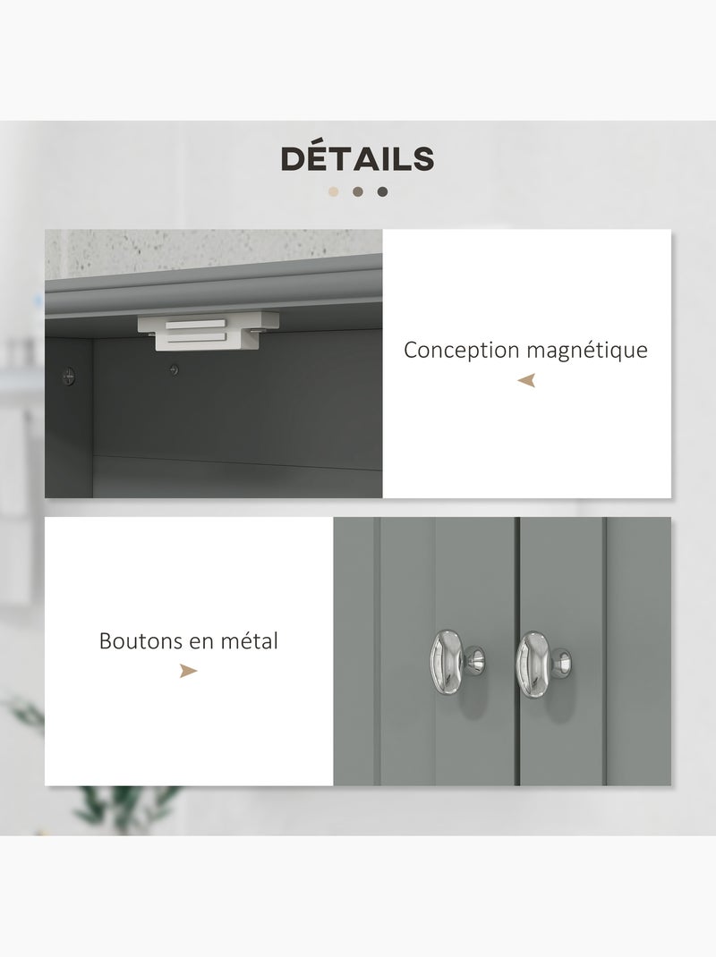 Armoire murale de salle de bain 2 portes 2 tiroirs niche Gris - Kiabi