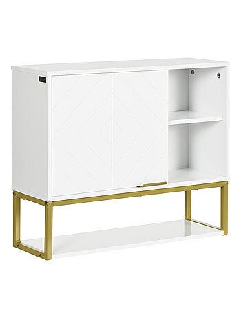 Armoire murale de salle de bain acier doré MDF blanc