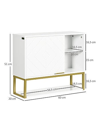Armoire murale de salle de bain acier doré MDF blanc