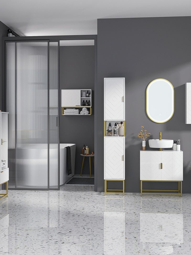 Armoire murale de salle de bain acier doré MDF blanc Blanc Blanc - Kiabi