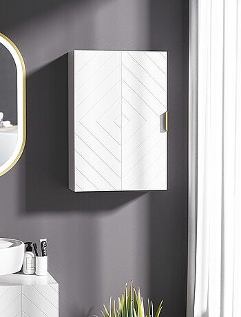 Armoire murale de salle de bain poignée métal doré MDF blanc