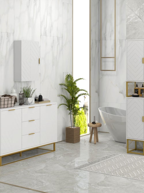 Armoire murale de salle de bain poignée métal doré MDF blanc - Kiabi Armoire murale de salle de bain poignée métal doré MDF blanc - Kiabi