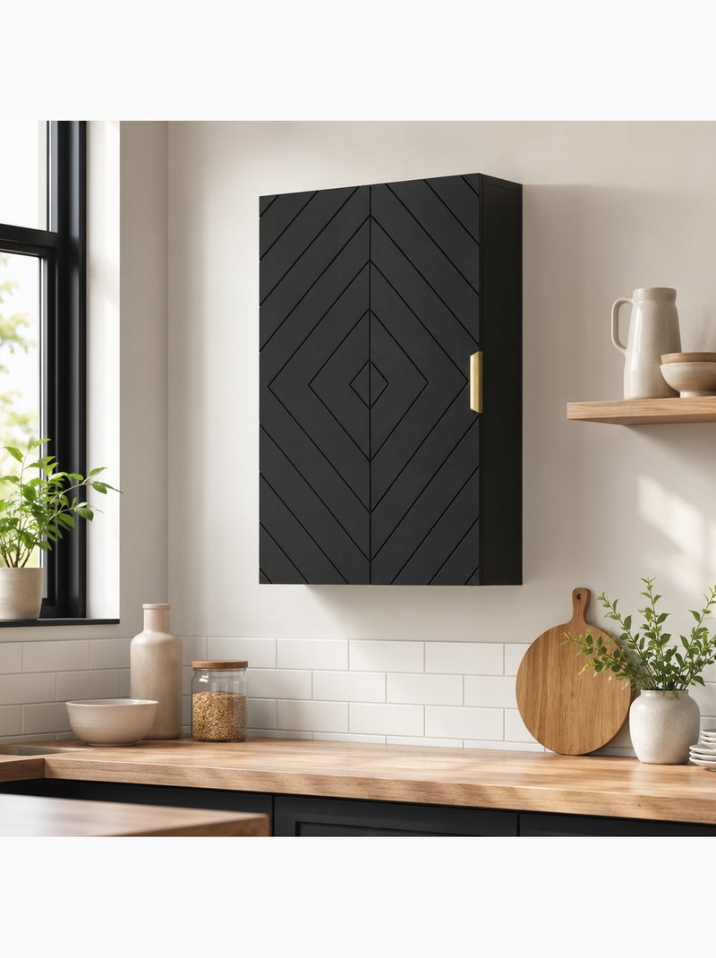 Armoire murale de salle de bain poignée métal doré mdf Noir - Kiabi