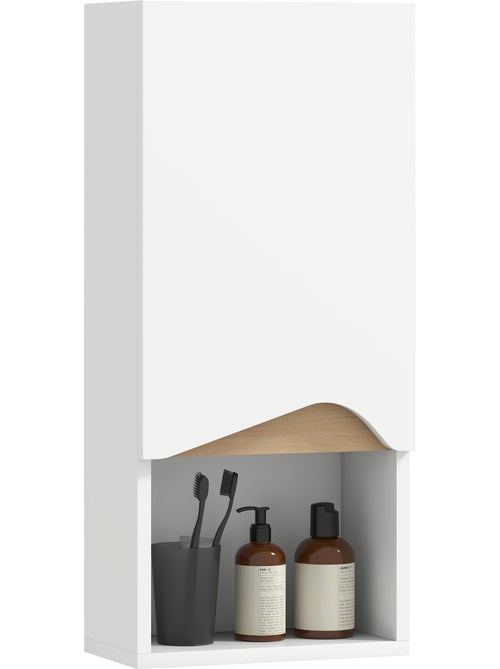 Armoire murale design porte asymétrique étagère niche naturel blanc - Kiabi