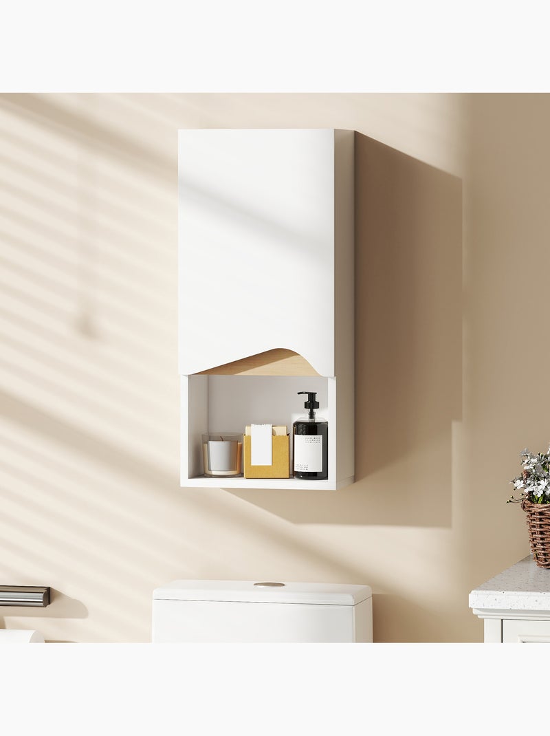 Armoire murale design porte asymétrique étagère niche naturel blanc Blanc Blanc - Kiabi