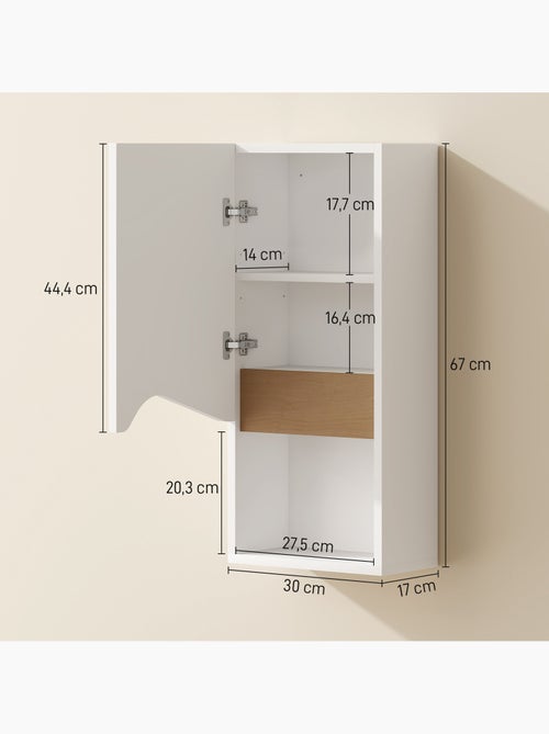 Armoire murale design porte asymétrique étagère niche naturel blanc - Kiabi