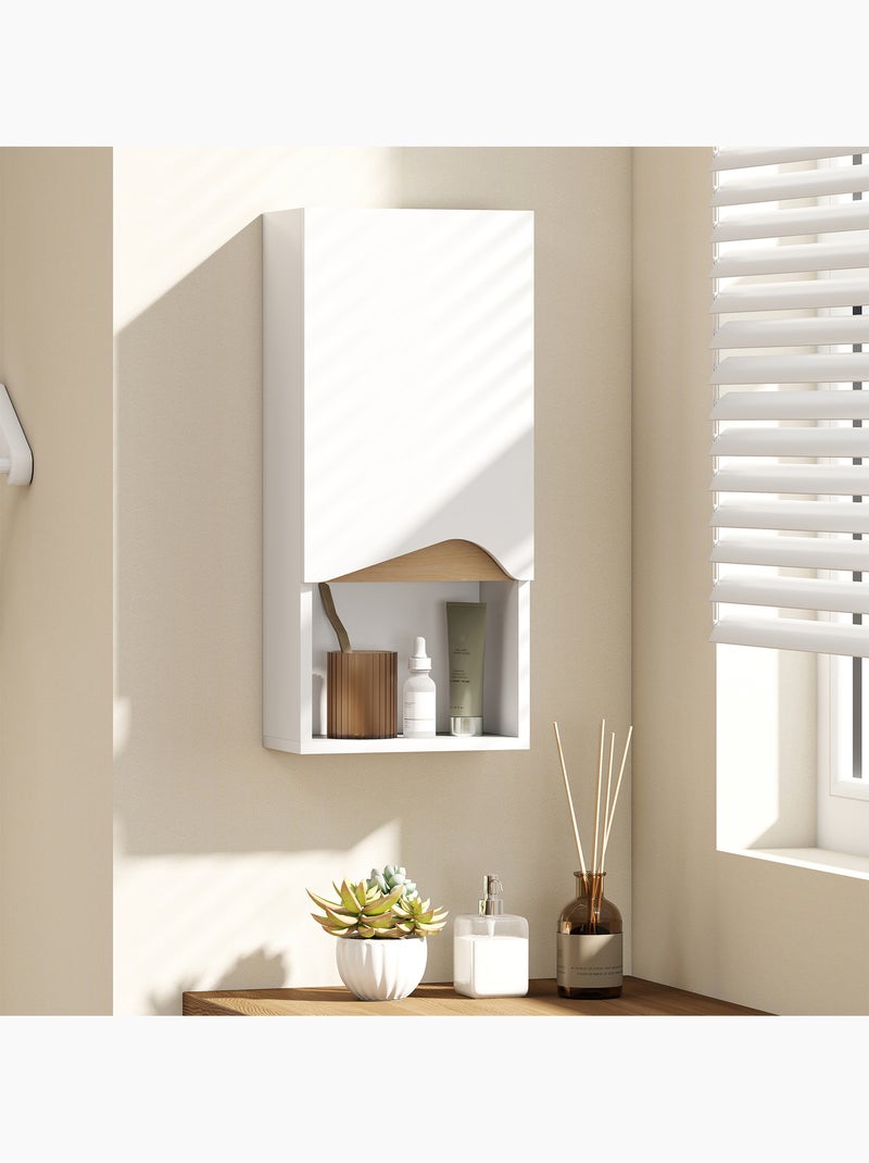 Armoire murale design porte asymétrique étagère niche naturel blanc Blanc Blanc - Kiabi