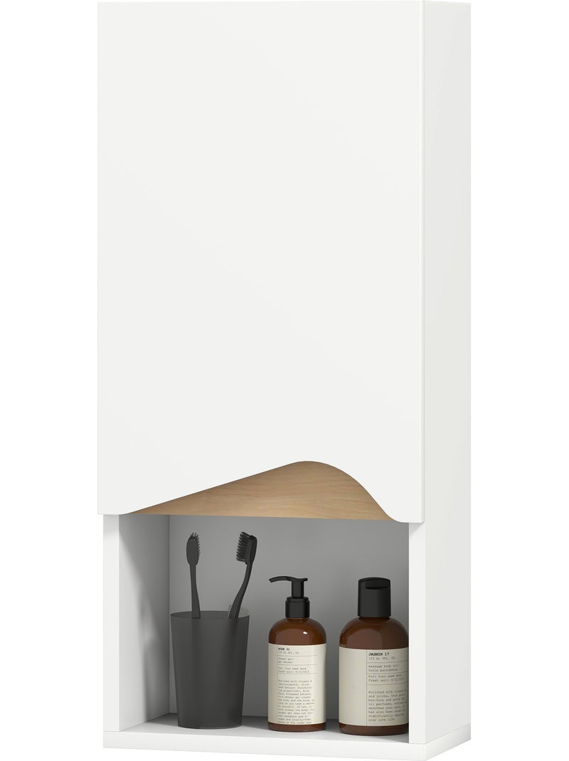 Armoire murale design porte asymétrique étagère niche naturel blanc Blanc Blanc - Kiabi
