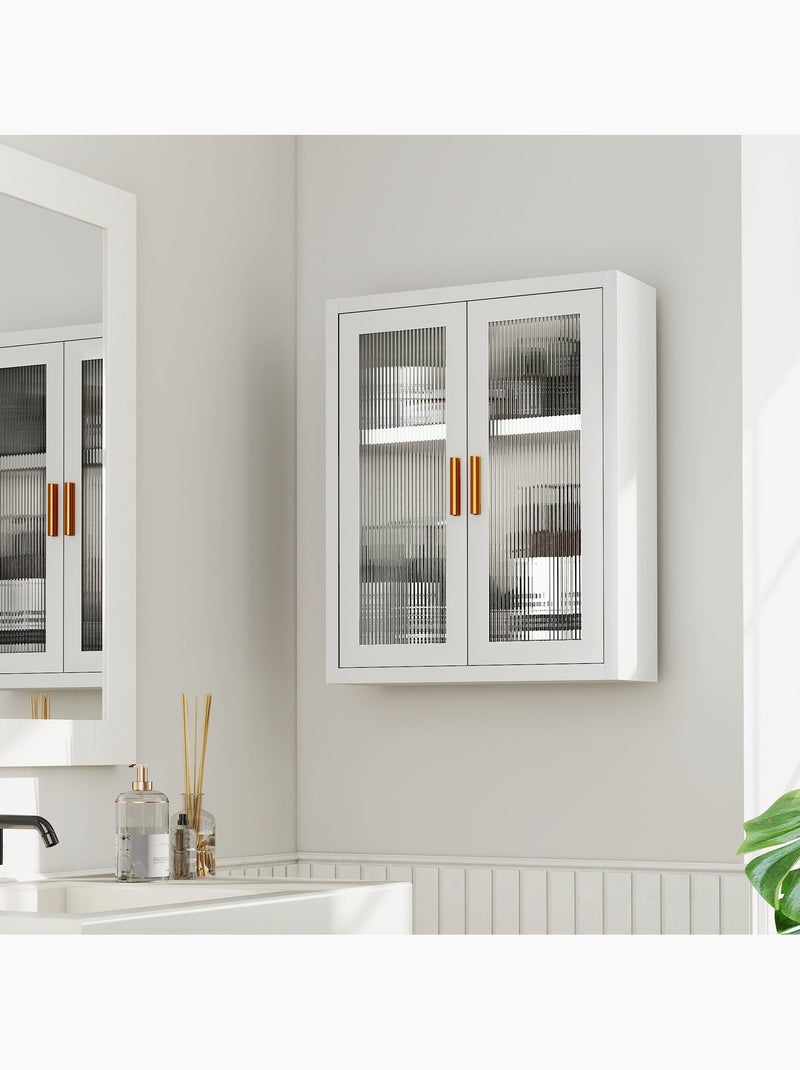 Armoire murale métal étagère 2 portes acrylique cannelé blanc doré Blanc Blanc - Kiabi