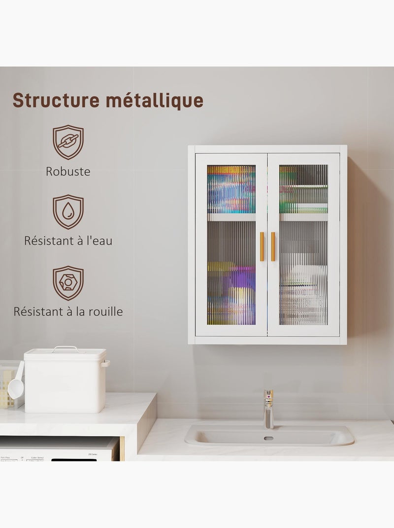 Armoire murale métal étagère 2 portes acrylique cannelé blanc doré Blanc Blanc - Kiabi