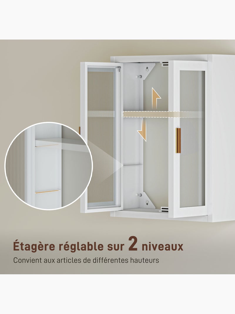 Armoire murale métal étagère 2 portes acrylique cannelé blanc doré Blanc Blanc - Kiabi