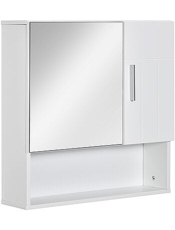 Armoire murale miroir de salle de bain 2 portes, étagères, niche blanc