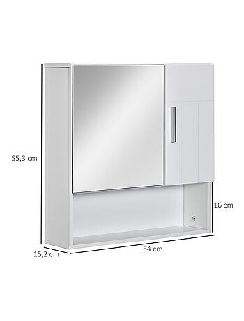 Armoire murale miroir de salle de bain 2 portes, étagères, niche blanc
