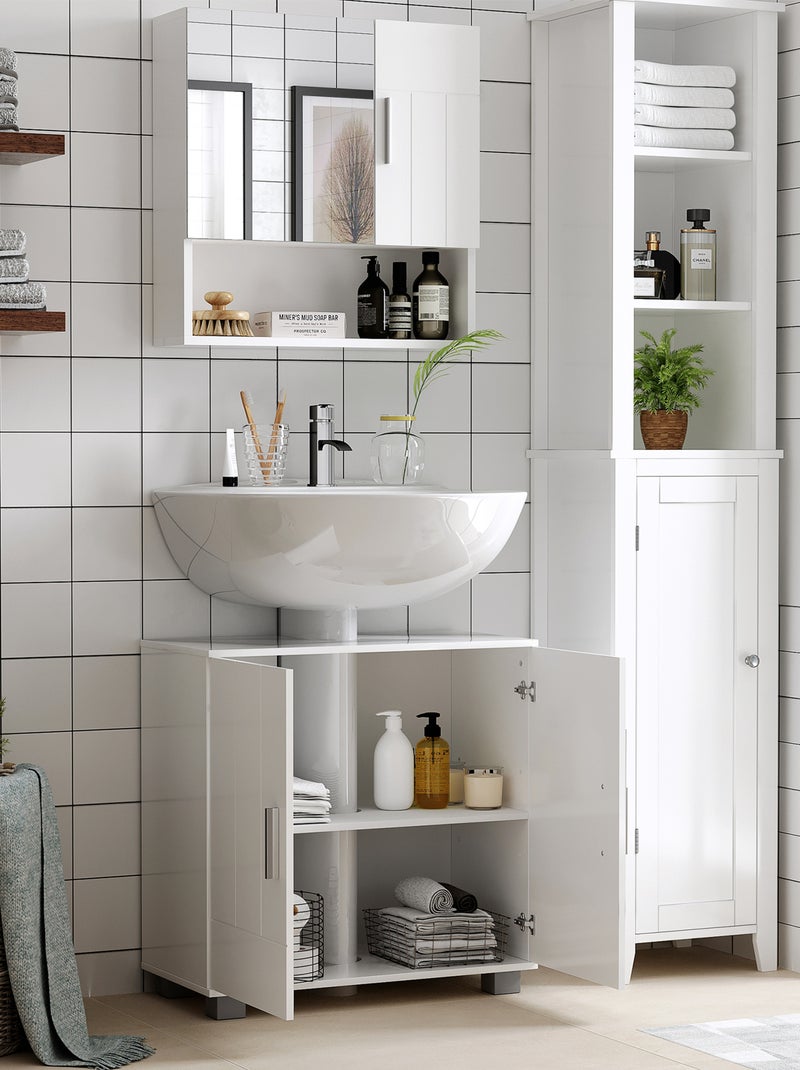 Armoire murale miroir de salle de bain 2 portes, étagères, niche blanc Blanc Blanc - Kiabi