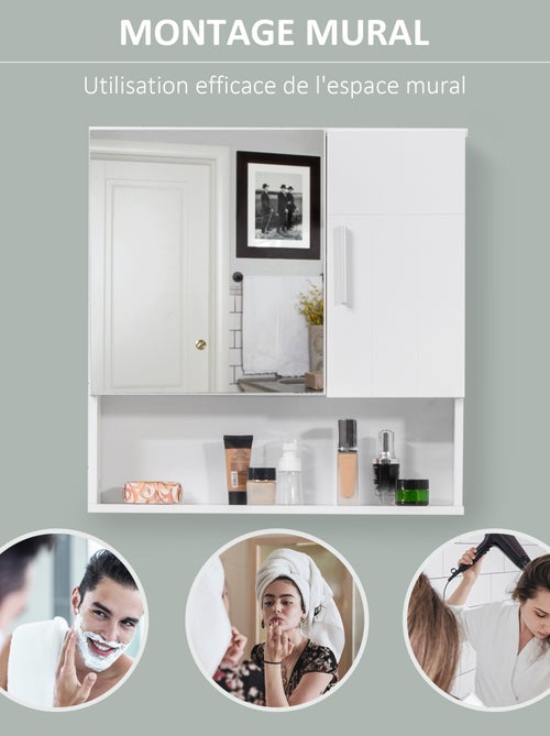 Armoire murale miroir de salle de bain 2 portes, étagères, niche blanc - Kiabi Armoire murale miroir de salle de bain 2 portes, étagères, niche blanc - Kiabi