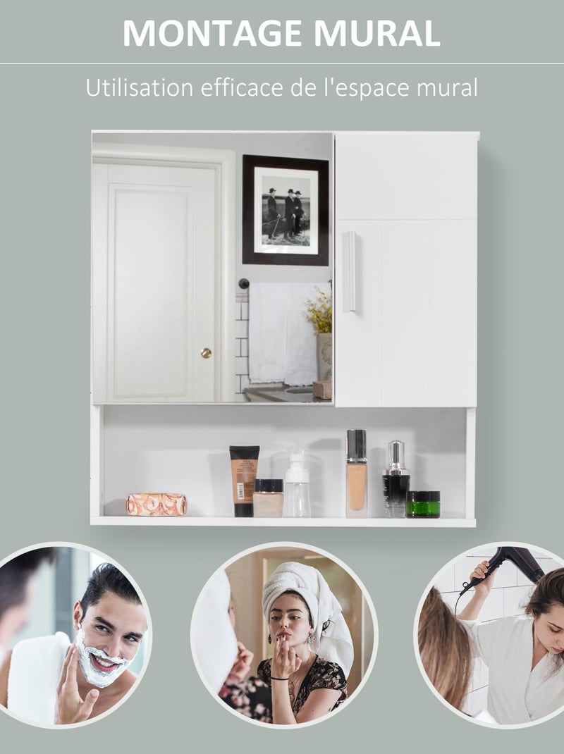 Armoire murale miroir de salle de bain 2 portes, étagères, niche blanc Blanc Blanc - Kiabi