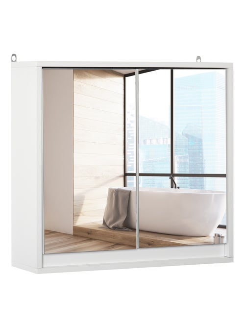Armoire murale miroir salle de bain 2 étagères MDF blanc - Kiabi