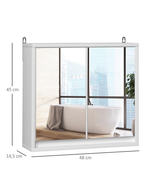 Armoire murale miroir salle de bain 2 étagères MDF blanc - Kiabi