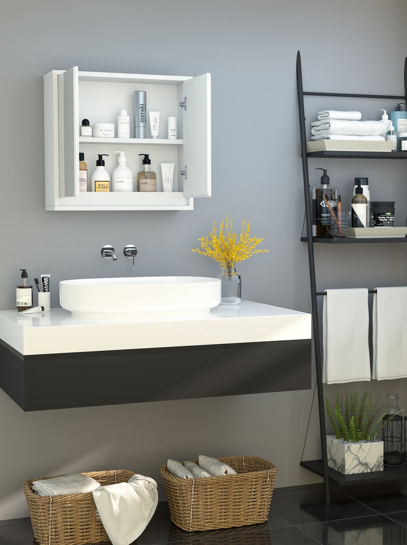 Armoire murale miroir salle de bain 2 étagères MDF blanc Blanc Blanc - Kiabi