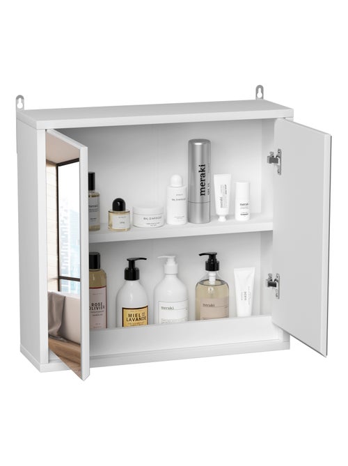 Armoire murale miroir salle de bain 2 étagères MDF blanc - Kiabi