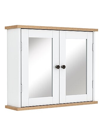 Armoire murale miroir salle de bain 2 portes MDF blanc