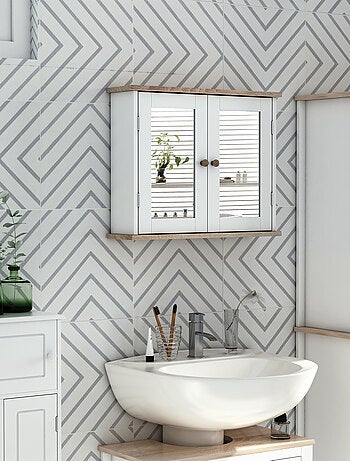 Armoire murale miroir salle de bain 2 portes MDF blanc