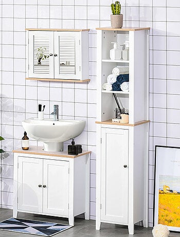 Armoire murale miroir salle de bain 2 portes MDF blanc