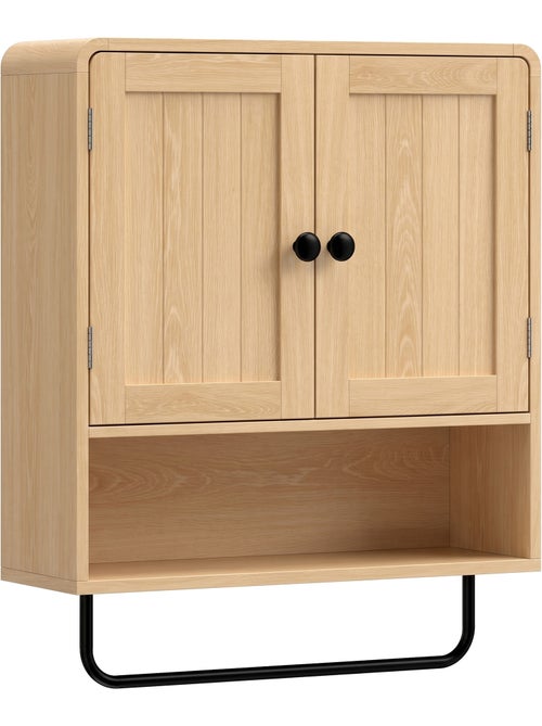 Armoire murale salle de bain 2 portes effet bois clair métal noir - Kiabi