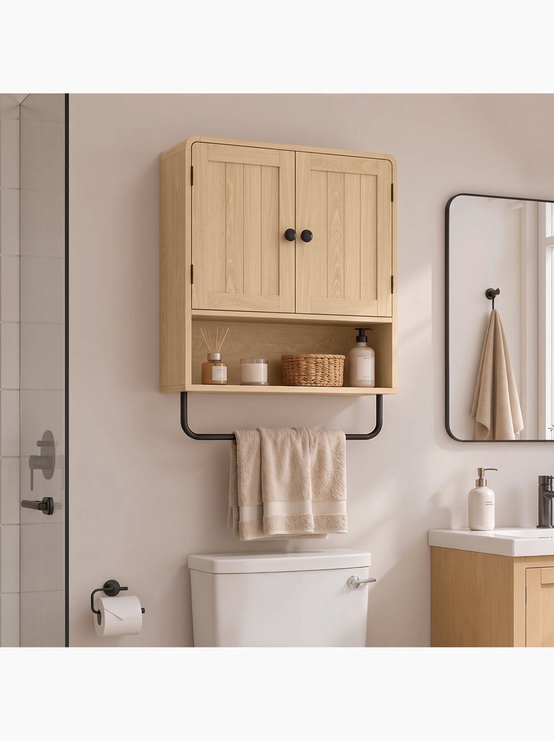 Armoire murale salle de bain 2 portes effet bois clair métal noir Beige - Kiabi