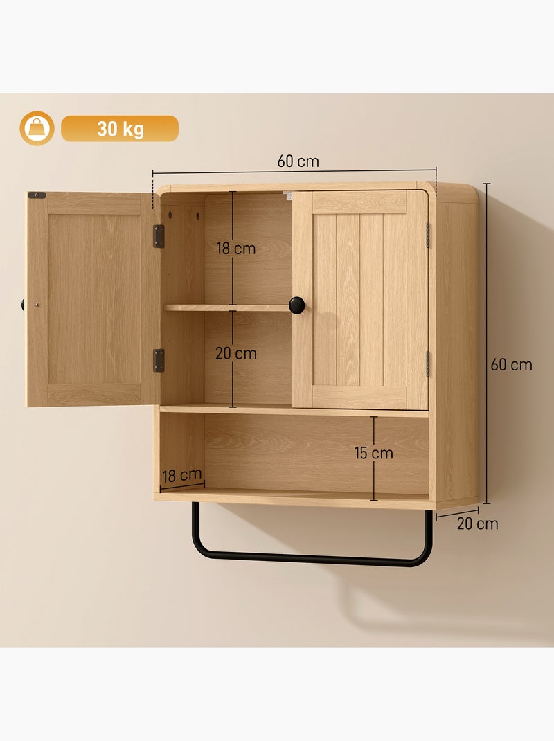 Armoire murale salle de bain 2 portes effet bois clair métal noir Beige - Kiabi
