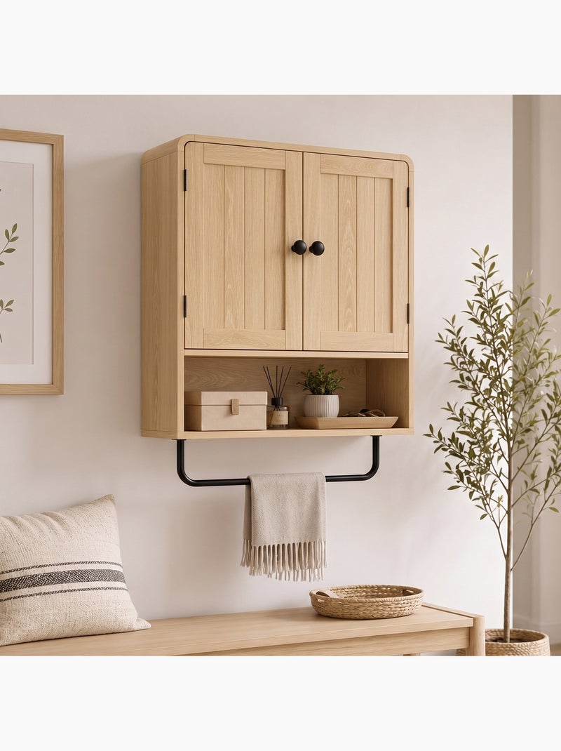 Armoire murale salle de bain 2 portes effet bois clair métal noir Beige - Kiabi