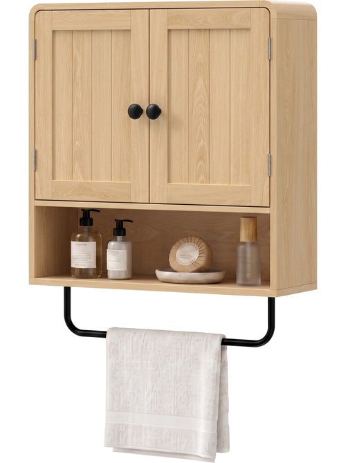 Armoire murale salle de bain 2 portes effet bois clair métal noir - Kiabi