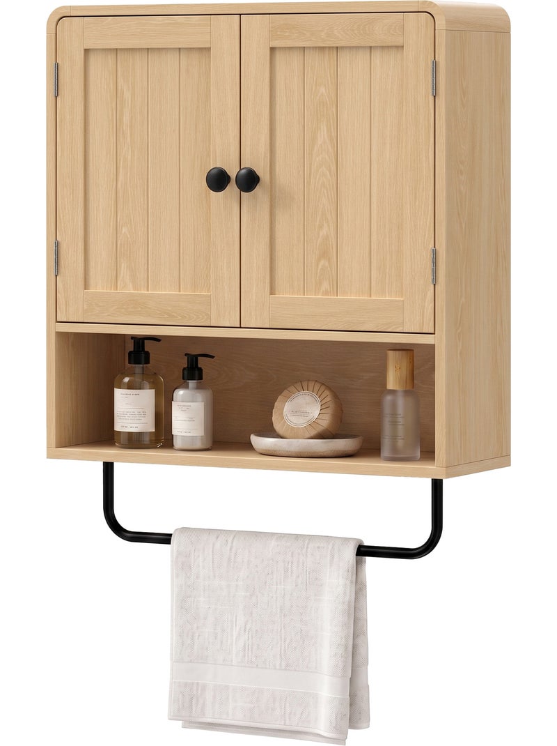 Armoire murale salle de bain 2 portes effet bois clair métal noir Beige - Kiabi